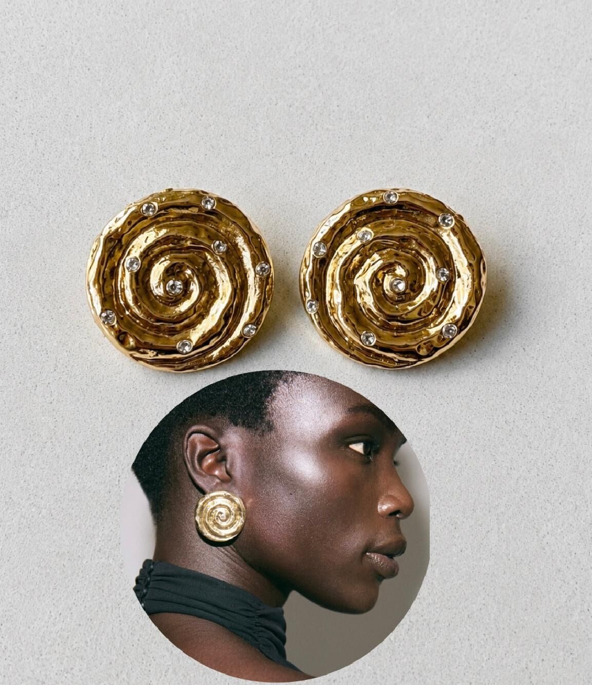Taş Detaylı Gold Küpe
