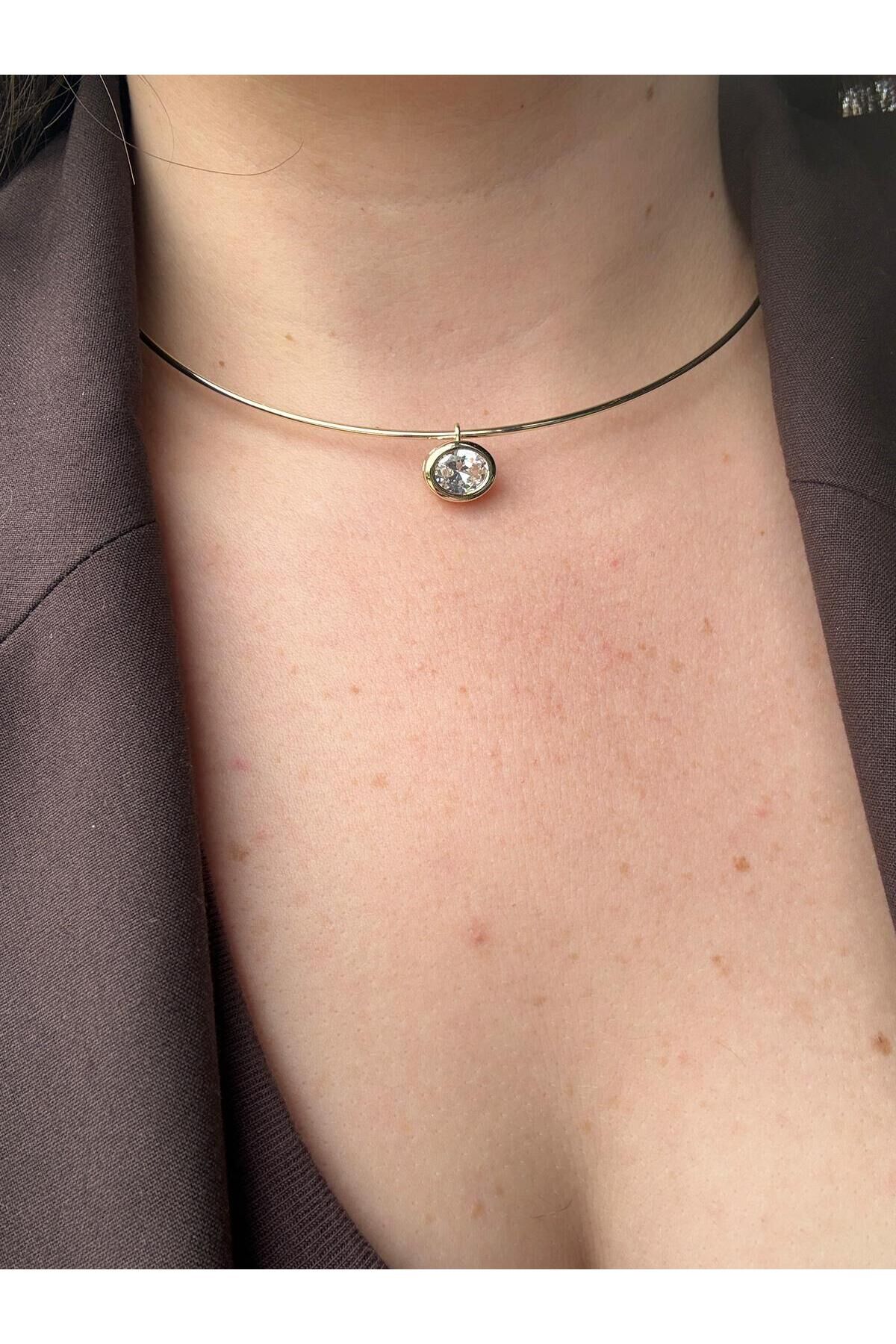 Zarif Tek Taş Choker Kolye