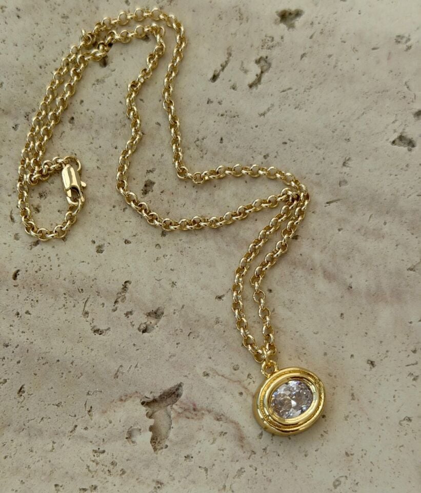 Eclat Yuvarlak Taşlı Gold Kolye