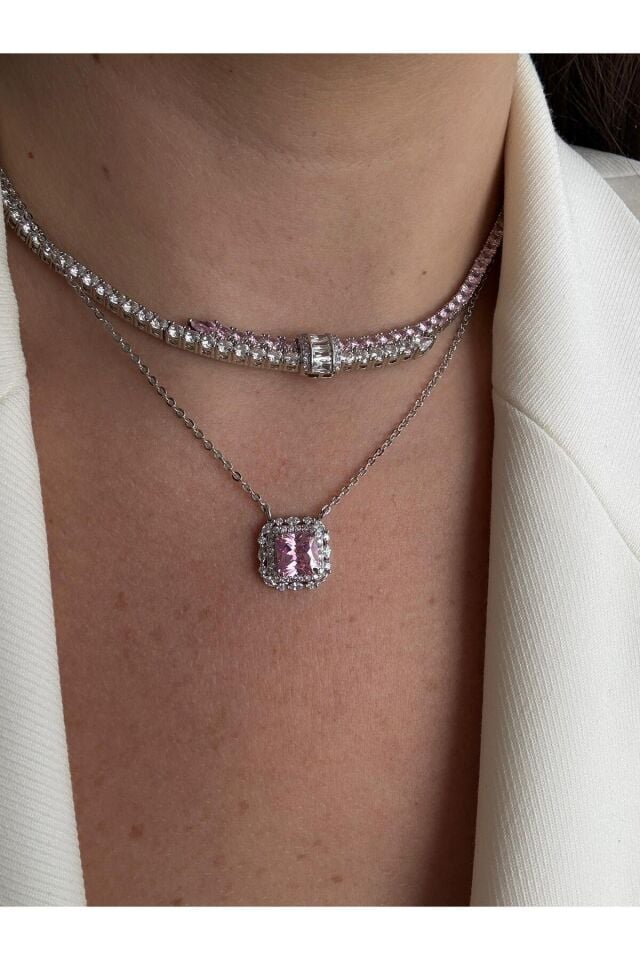 Pembe Mini Taş Kolye